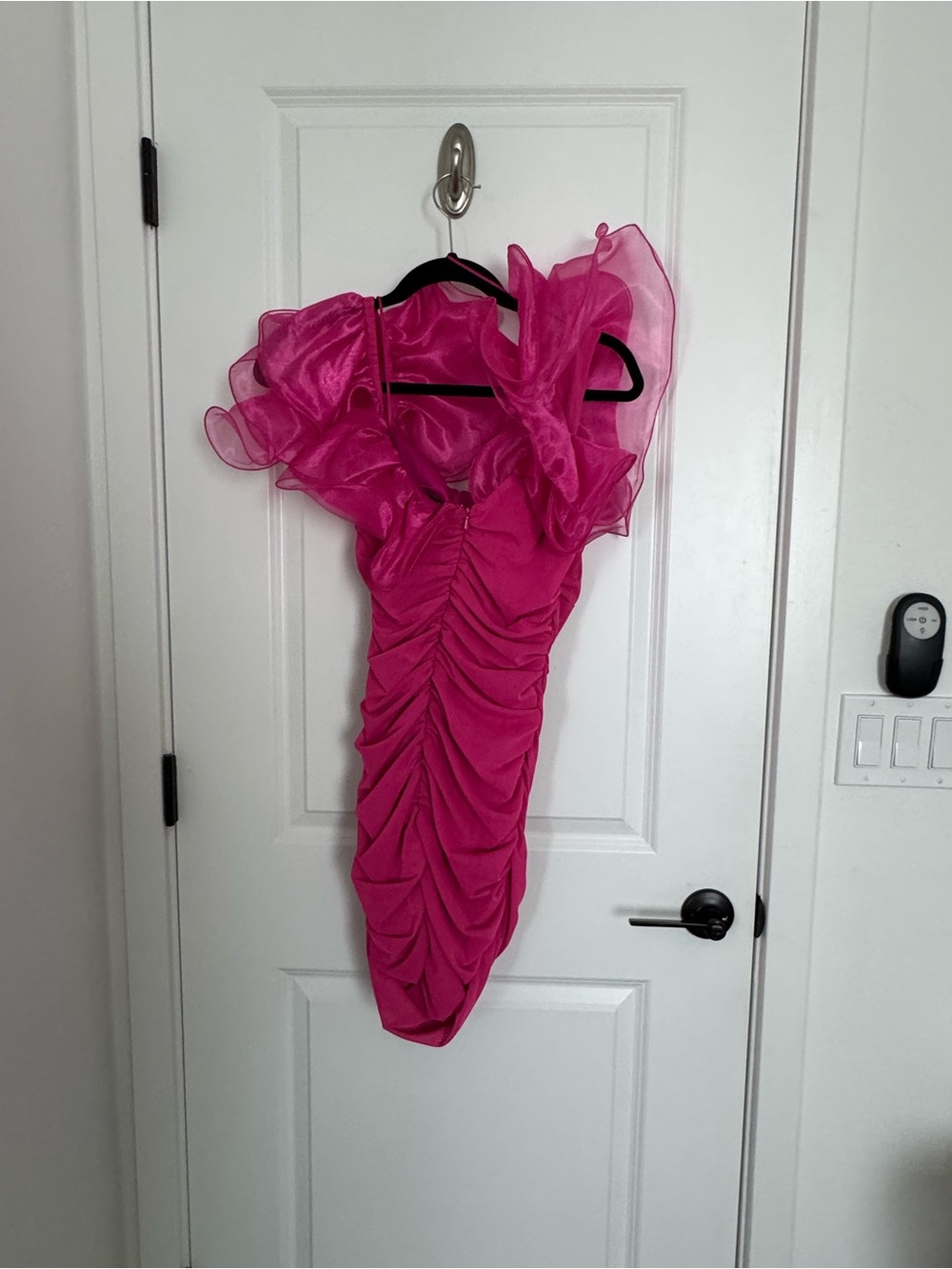 ASOS Hot Pink Ruffle-Shoulder Mini Dress - Picture 7 of 8